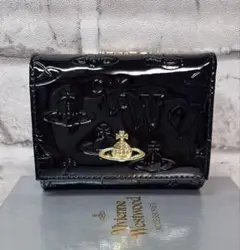 【ショッパー付き】VivienneWestwood エナメル三つ折財布　ブラック