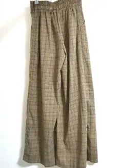 チェック ベージュ ブラウン ワイドパンツ スラックス イージーパンツ