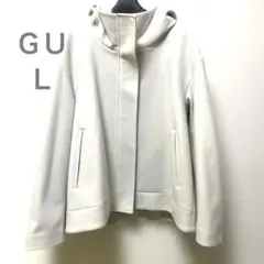 GU コージー　メルトンショートフーデットコート　ホワイト