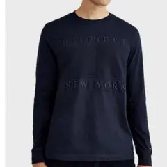 HILFIGER ネイビー ロゴ入り長袖Tシャツ