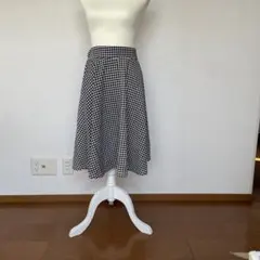 白黒チェック フレアスカート ひざ丈