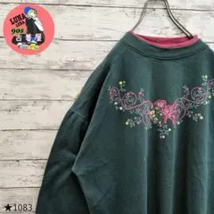 【1083】US古着 海外規格90s ビックサイズ スウェット 刺繍ロゴ 花柄