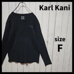 【Karl Kani】 リブカットソー　Vネック　ロンT　刺繍ロゴ　F1262
