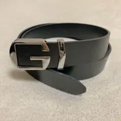 メンズ ベルト G ブラック 高級感 ゴルフ レザー シルバーバックル 黒×銀