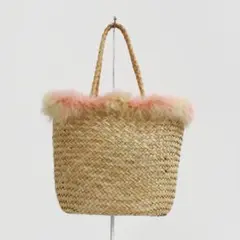 【新品・未使用】ファー付きかごバッグ