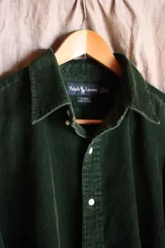 90s ラルフローレン BLAIRE コーデュロイ シャツ XL 緑 紫ポニー