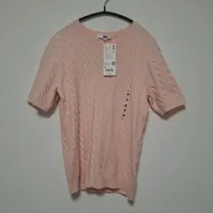 UNIQLO ケーブルクルーネックセーター 半袖 ピンク M