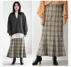 ローリーズファーム　チェック柄フレアスカート マーメイド　チェック　綺麗目　L
