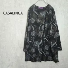 カサリンガ【L‐LL】ローズ柄カットソー　ブラック　総柄　a5817