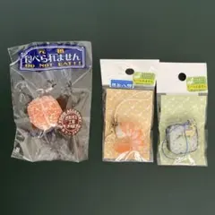 ミニ食品サンプルストラップ　みかん・えび・きゅうり巻きの3点セット