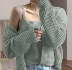 SHEIN 人気１位のアンサンブルニット　リブノースリーブ　カーディガン　韓国