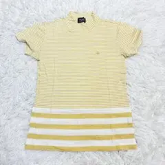 【極美品】パーリーゲイツ モックネックシャツ 半袖 コットン ボーダー イエロー