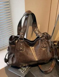 ダークブラウン レザー調 ショルダーバッグ 48595155