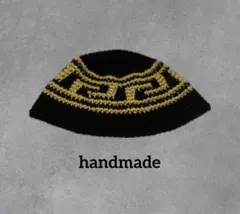 クラッシャーハット　ブラック×イエロー　雷紋　ビーニー　ニット帽　バケットハット