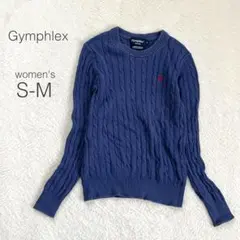 【ジムフレックス】ケーブルニット 長袖 クルーネック 刺繍 綿100 カジュアル