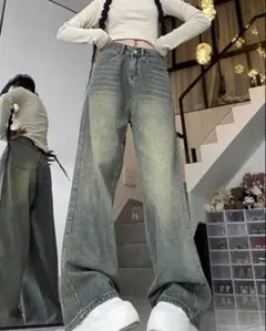 ワイドレッグ デニムパンツ ヴィンテージ加工のサムネイル
