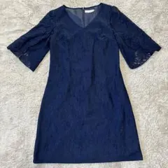 パーティードレス　ネイビー　レース　XL 結婚式二次会　大きいサイズ