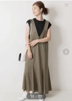 スピックアンドスパン　深Vネック ノースリーブ ロングワンピース