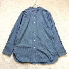 【美品】23区 CANCLINI バンドカラー シャツ マリンブルーストライプ