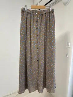 Spick and Span ブラウン水色花柄フレアロングスカート