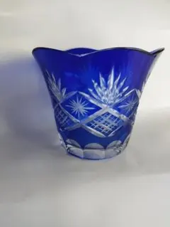 カットガラス　青いキリコ　切子ビンテージ　花瓶　江戸切子　flake カットガラス 青いキリコ 切子ビンテージ 花瓶 江戸切子 flake