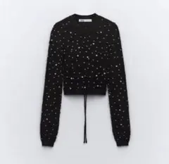 ZARA ザラ クロップドニットセーター パールビーズ S