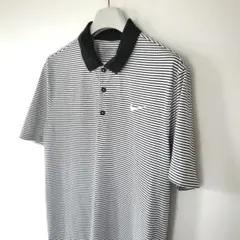 極美品 ナイキ NIKE ゴルフ ポロシャツ ボーダー 白 黒 DRY FIT