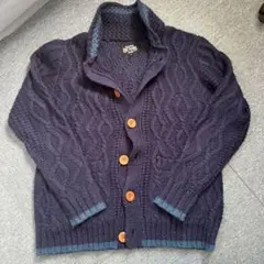 BEAMS ネイビー ケーブルニット カーディガン S
