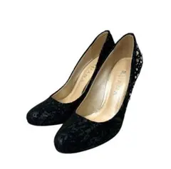 DIANAブラックファブリックハイヒール パンプスラインストーンサイズ23cm