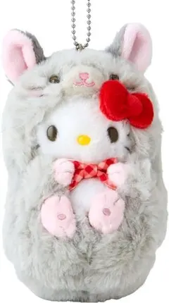 ハローキティ マスコットホルダー　ぬいぐるみ　森の小動物　チンチラ　モフモフ