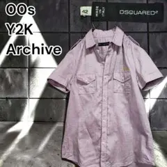 00s DSQUARED2 Y2K 半袖 ミリタリー ワーク シャツ パープルのサムネイル
