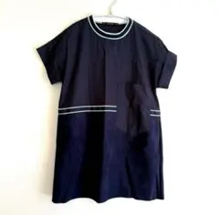 【ZARA BASIC】656切り替えスウェード調ワンピースネイビーS