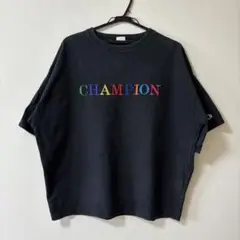 チャンピオン Tシャツ ブラック M 刺繍ロゴ 半袖 オーバーサイズ ゆったり