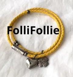 FolliFollie　イエロー　レザーバングル　シルバー　ハート　SILVER