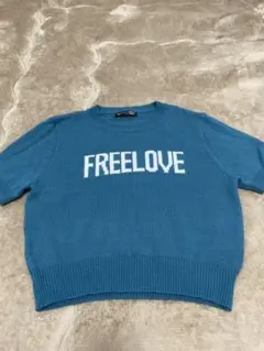 Dazy FREELOVE ロゴ 半袖 ニット ブルー M