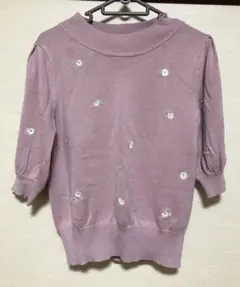 Heather  ヘザー　花柄サマーニット　半袖 薄手のニット　トップス