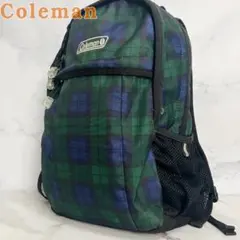 N156【良品】Coleman★リュック チェック柄 グリーン ネイビーのサムネイル