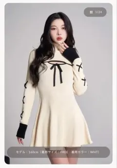 darich バイカラーリボンデザインニットミニワンピース