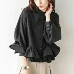 【ほぼ新品】ダブルフリルヘムブラウス 長袖のサムネイル