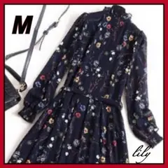 花柄　シフォンワンピース　透け感　上品コーデ オールシーズン　食事会　Ｍ