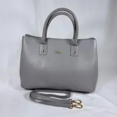 美品 FURLA フルラ 2way ショルダーバッグ グレージュ レザー 通勤