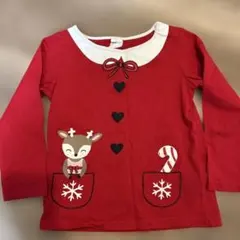 H&M 長袖トップス　カットソー　クリスマス柄　赤　約98cm