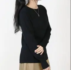 トップス ニット レディース 長袖 カットソー LARU ラルー ブラック