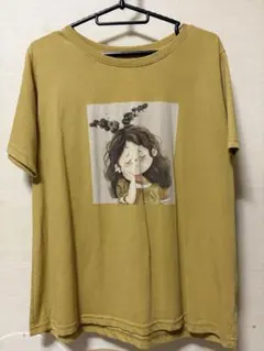 イラストプリント 半袖Tシャツ マスタード