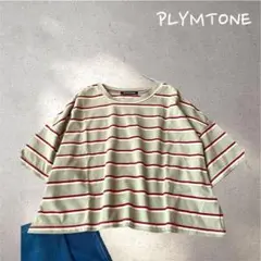 1015＊プリムトーン【L】Tシャツ　半袖　淡いカーキ　ボーダー　オーバーサイズ