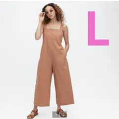 ユニクロ リネンブレンドサロペット ブラウン Lサイズ 新品
