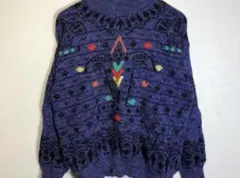 パープル 総柄 ヴィンテージニット