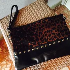 ヒョウ柄 クラッチバッグ  スタッズ付き 2way仕様 新品未使用タグあり