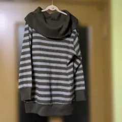 【3L】襟が大きいストライプ長袖ニット