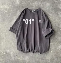ロゴTシャツ ビッグシルエット ストリート 韓国 ユニセックス ダークグレー L